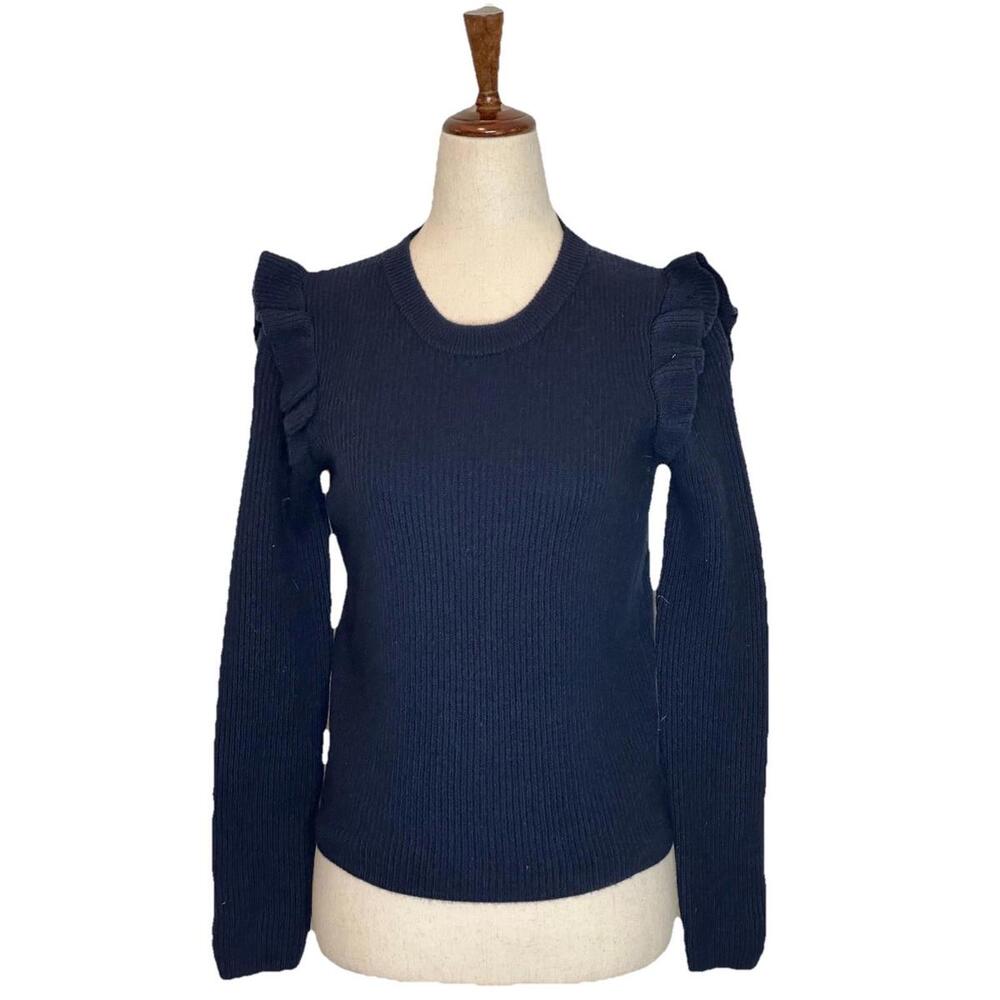 27 Miles Malibu Sweater Pullover Ruffle Ribbed Cashmere Womens XS Quiet Luxury